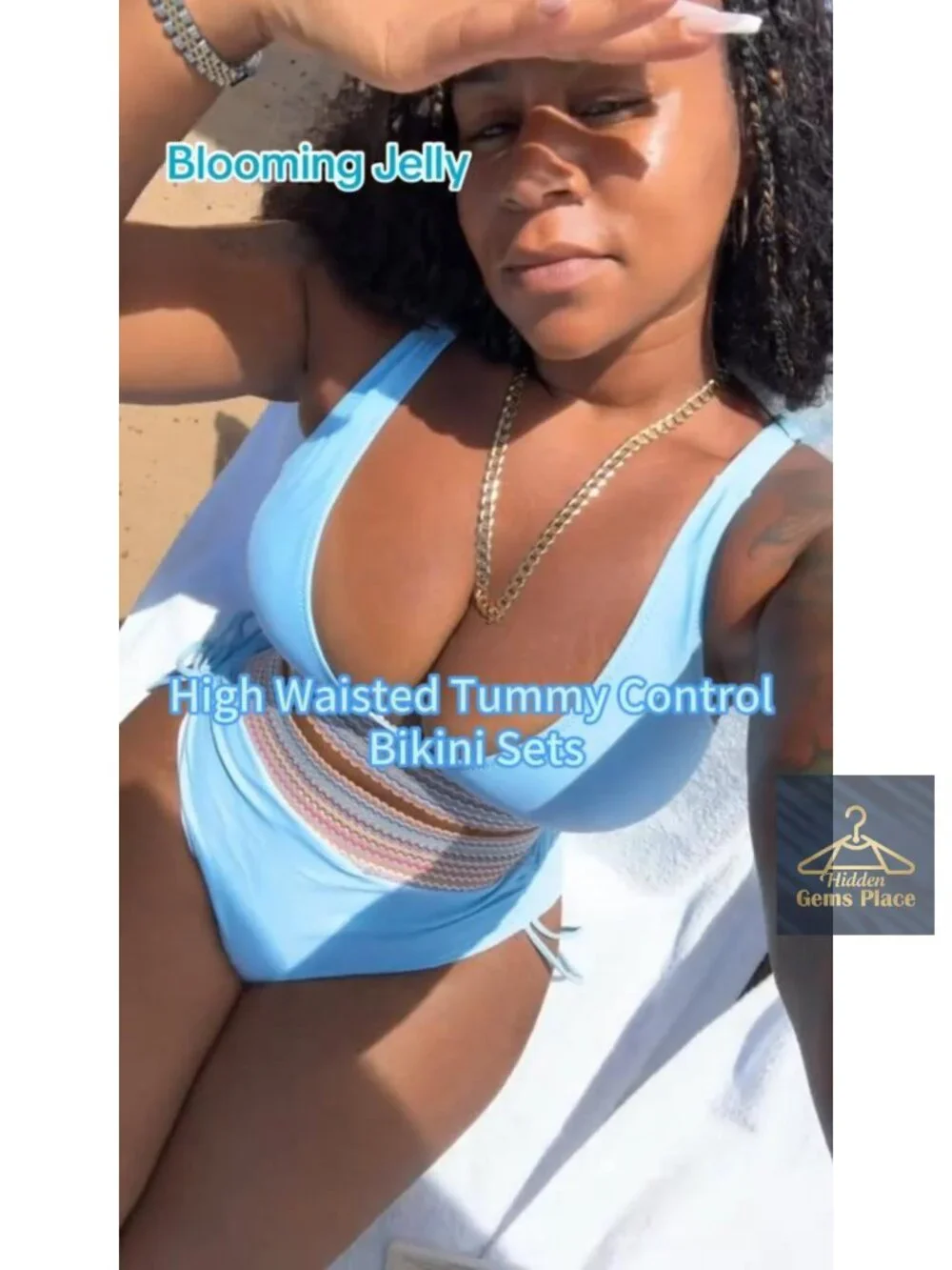 High Waisted Tummy Control Bikini Set with Push-Up Bra and Adjustable Straps